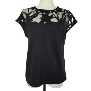Catherine Malandrino Black Burnout Floral Romantic Top Women S Dark Fairy Office